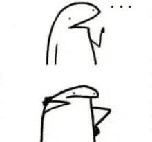 a black and white drawing of a cartoon character standing next to each other .