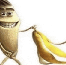 a cartoon banana is holding a bunch of bananas