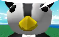 a black and white penguin with a yellow beak and a speech bubble