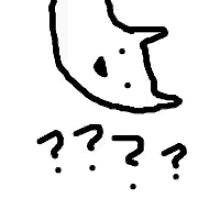 a black and white drawing of a dolphin with three question marks .