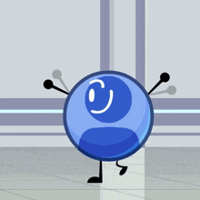 a cartoon character with a blue face and a smiley face