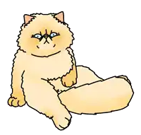 a cartoon drawing of a fluffy cat sitting on the floor