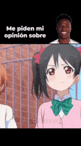 a picture of a girl with the words me piden mi opinion sobre on it