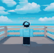 chris ( modern chris ) noted customer is standing on a pier overlooking the ocean
