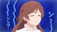 a girl with a sad look on her face has a question mark above her head