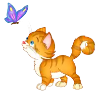 a cartoon cat looking up at a butterfly