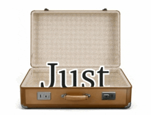 a brown suitcase with the word just on it
