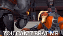 a video game character laying on the ground with the words you can 't beat me on the bottom