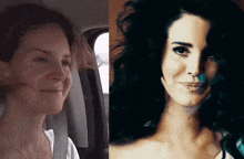 a picture of a woman without makeup next to a picture of her with makeup