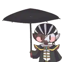 a cartoon character is holding a black umbrella in his hand .