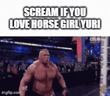 a picture of a wrestling match with the caption scream if you love horse girl yuri .