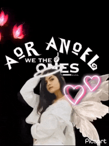 a girl with angel wings is wearing a shirt that says aoranokl we the ones .