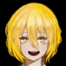 a close up of a person 's face with yellow hair and a black background .