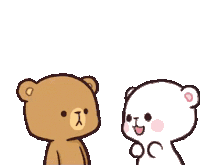 a brown teddy bear and a white teddy bear are standing next to each other .