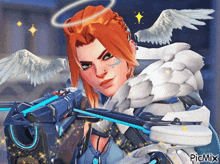 a woman with angel wings is holding a bow and arrow and has a picture of her on picmix