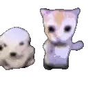 a cat and a puppy are holding hands on a white background