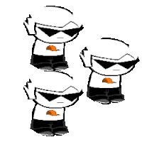 three cartoon characters wearing sunglasses are standing next to each other on a white background .