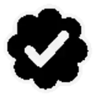 a black flower with a white check mark inside of it