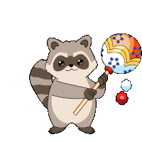 a cartoon drawing of a raccoon holding a toy