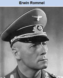 a black and white photo of a man wearing a hat with the name erwin rommel below him