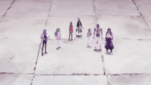 a group of anime characters are standing next to each other and one of them has a sword