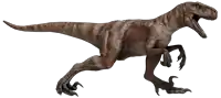 a brown dinosaur with its mouth open and claws extended