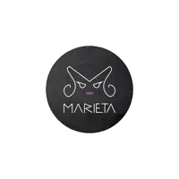 a black circle with a purple m and the name marieta on it