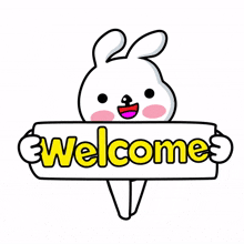 white rabbit red cheeks cute welcome