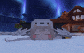 a minecraft character is laying in the snow