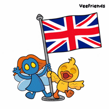 a cartoon of a snake holding a british flag next to a cat