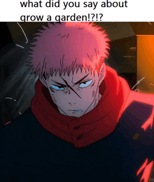 a cartoon of a man with a scarf around his neck and the words what did you say about grow a garden