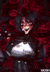 a pixelated image of a girl with mosh written on the bottom