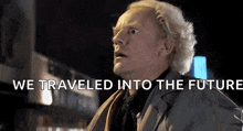 doc brown from back to the future is looking up at the sky