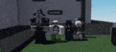 a group of roblox characters are standing in a grassy area with a speech bubble that says pobrecito .