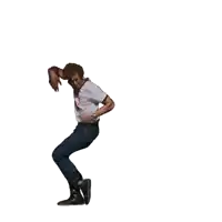 a man in a white t-shirt and jeans is dancing