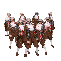 a group of men dressed in historical costumes are dancing