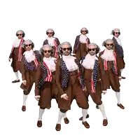 a group of men dressed in historical costumes are dancing