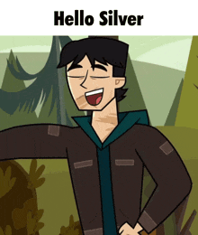 a picture of a cartoon character with the words hello silver above him