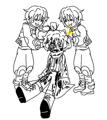 a black and white drawing of a group of people