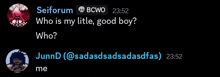 a screenshot of a conversation between seiforum and junnd