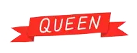 a red ribbon that says queen on it