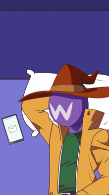 a cartoon character with a w on his hat