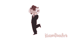 a cartoon drawing of a man in a suit with horns .