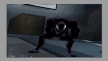 a cartoon of a man in a black suit is crawling on the floor .
