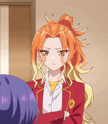 a girl with orange hair is standing next to a girl with purple hair