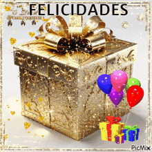 a picture of a gift box with balloons and the word felicidades