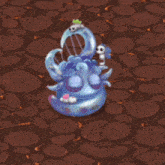 a cartoon monster with a harp on top of it