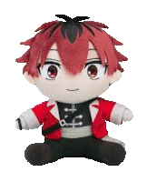 a stuffed animal of a boy with red hair is sitting on a white surface .