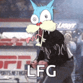 a cartoon drawing of a cat with the word lfg on the bottom