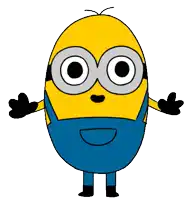 a cartoon minion with a pink heart in his mouth